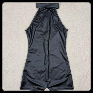PrettyLittleThing Black PU Zip Front Unitard Bodycon Short Romper Size‎ 4